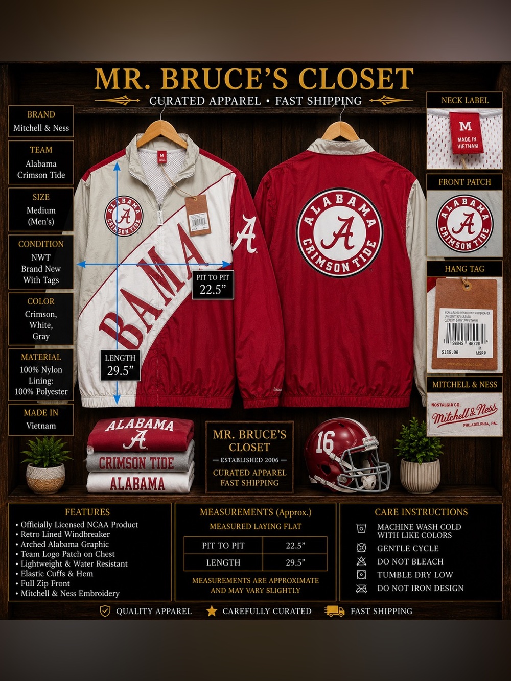 Mitchell & Ness Alabama Crimson Tide Crimson, White & Gray Windbreaker